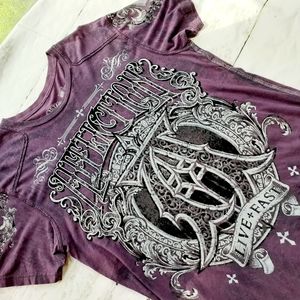 Affliction Live Fast Men's Shirt Purple Medium